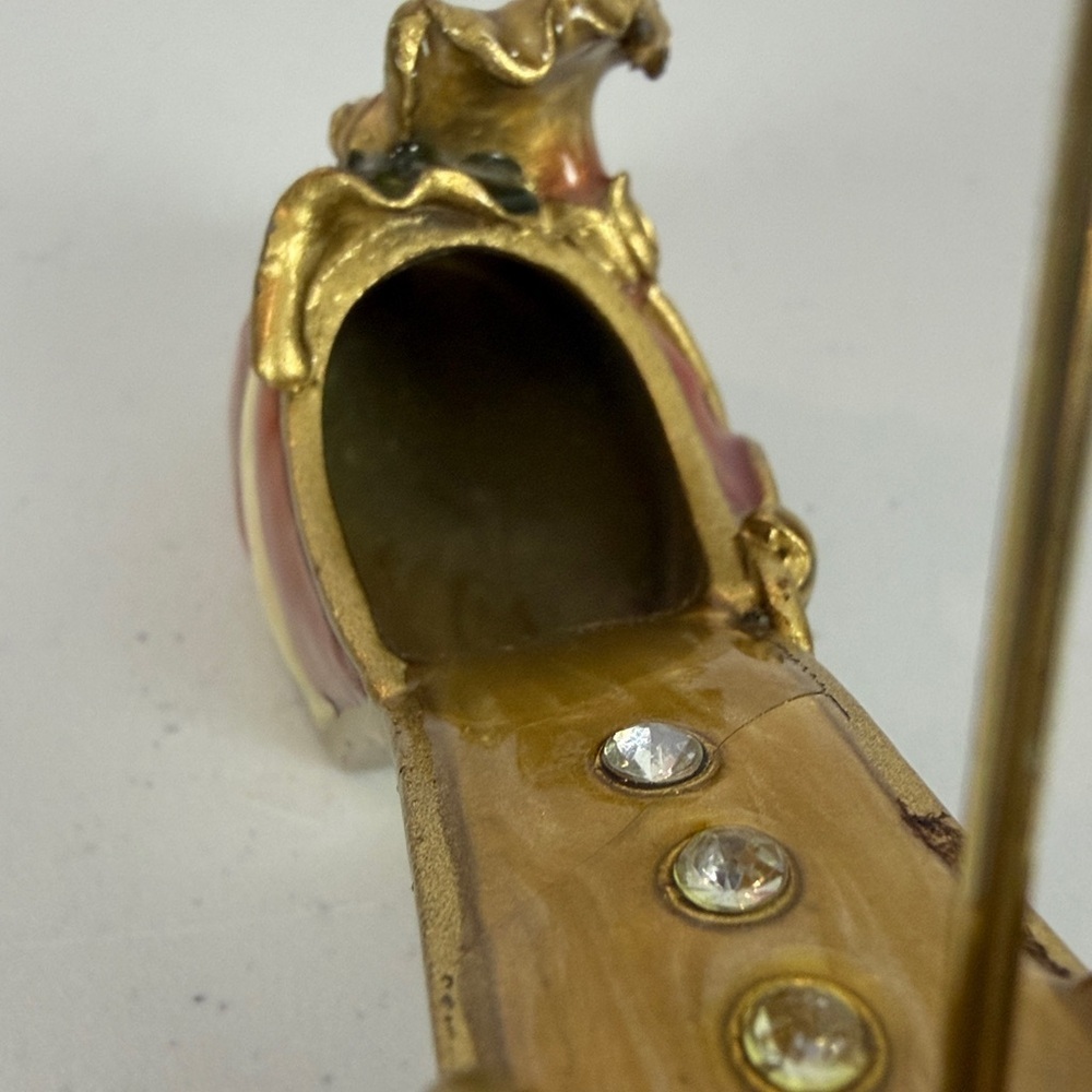 Decorative High Heel Shoe Photo Holder Memo Clip Stand Gold Orange Rhinestone - Picture 12 of 12